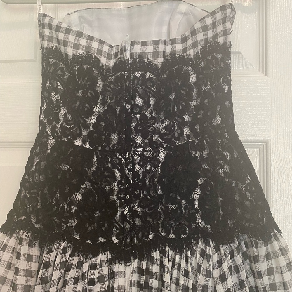 Jessica McClintock Black Lace and Gingham Dress - Picture 4 of 5